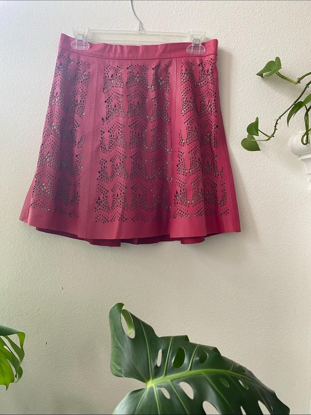Vintage Parker Filomena Laser-Cut Leather A-line/Circle Flare Skirt